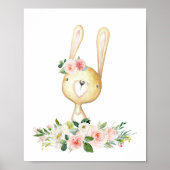 Baby Konijn, Bosdieren, Boho, Roze Bloemen Poster (Voorkant)
