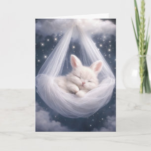 Baby Konijn Hangend aan een Tule Hangmat Kaart