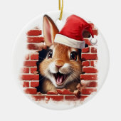 Baby Konijn in Santa Hat - 3D Keramisch Ornament (Voorkant)