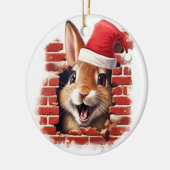Baby Konijn in Santa Hat - 3D Keramisch Ornament (Links)