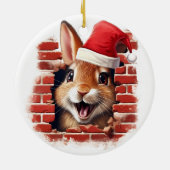 Baby Konijn in Santa Hat - 3D Keramisch Ornament (Achterkant)