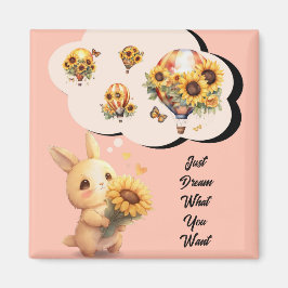 Baby Konijn met zonnebloempagnetje Magneet