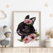 Baby Konijn Roos Dieren Poster | Muurprint