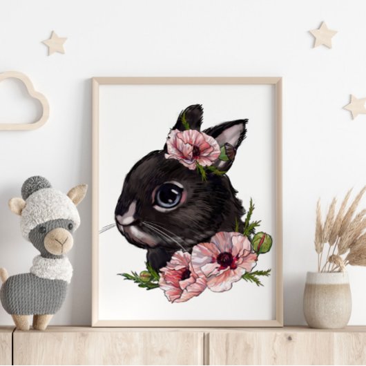 Baby Konijn Roos Dieren Poster | Muurprint