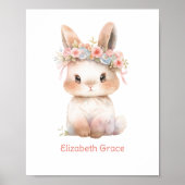 Baby Konijn Roze Bloemstuk Monogram Kinderkamer Mu Poster (Voorkant)