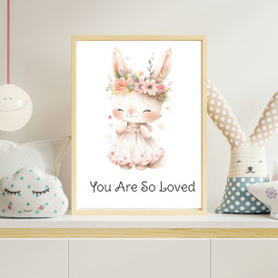 Baby Konijn Roze Jurk Bloemen Baby Meisje Slaapkam Poster