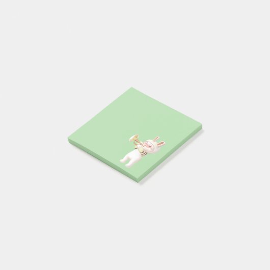 Baby Konijn Trompetspeler met Vogel in Lelietuin Post-it® Notes (Schuin)