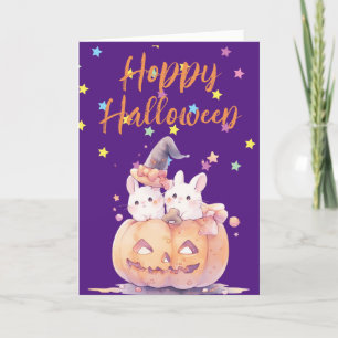 Baby Konijnen in Pompoen Halloween Groet Feestdagen Kaart