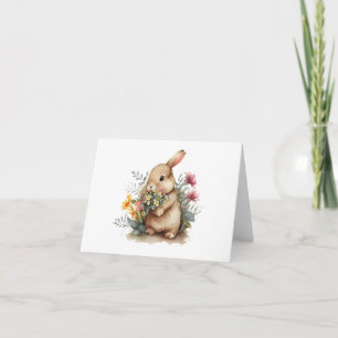 Baby Konijnenkonijn met Paarse gele bloemen BLANK Kaart