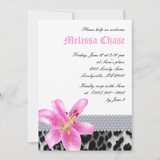 Baby koninklijke douche Lopard Lily Flower Kaart (Achterkant)