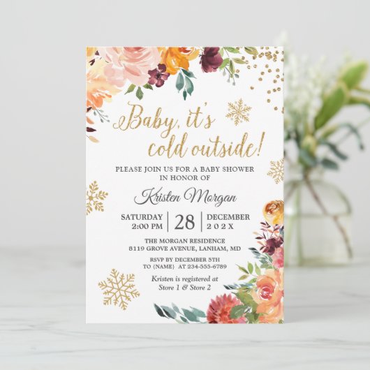 Baby Koud buiten Burgundy Floral Baby shower Kaart (Staand voorkant)