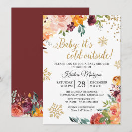 Baby Koud buiten Burgundy Floral Baby shower Kaart