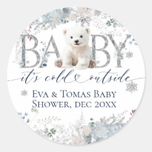 Baby koud buiten Floral & Beer Baby Boy Shower Ronde Sticker