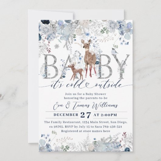 Baby koud buiten Floral & Deer Baby Jongensdouche Kaart (Voorkant)