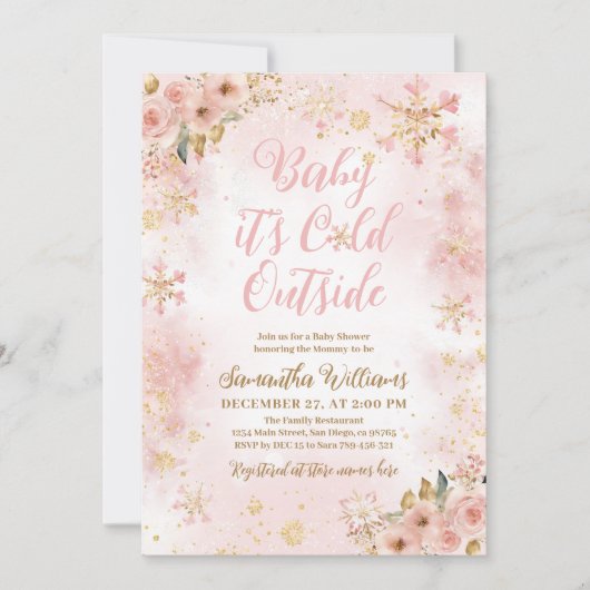 Baby Koud Buiten Roze Winter Meisje Baby shower Kaart (Voorkant)