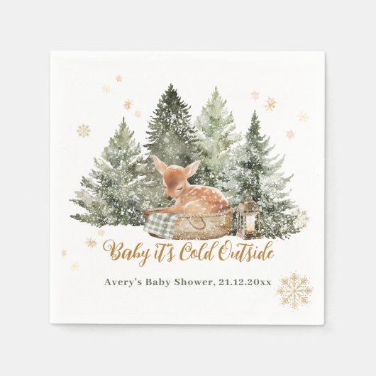 Baby koud buiten Rustic Deer Winter Baby shower Servet (Voorkant)