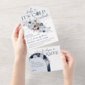 Baby koud buiten Winter Bloemen Herten Baby shower All In One Uitnodiging (Afscheurbaar)