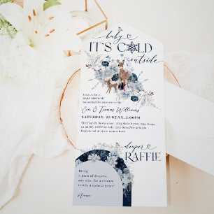 Baby koud buiten Winter Bloemen Herten Baby shower All In One Uitnodiging