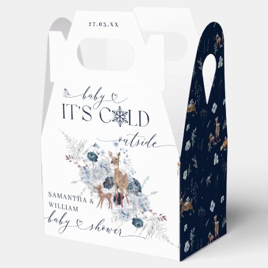 Baby koud buiten Winter Bloemen Herten Baby shower Bedankdoosjes (Geopend)