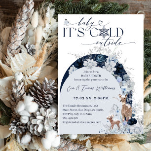 Baby koud buiten Winter Bloemen Herten Baby shower Kaart