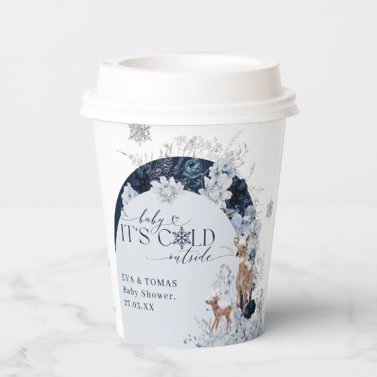 Baby koud buiten Winter Bloemen Herten Baby shower Papieren Bekers (Achterkant)