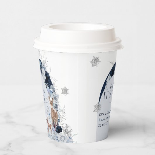Baby koud buiten Winter Bloemen Herten Baby shower Papieren Bekers (Rechts)