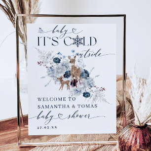 Baby koud buiten Winter Bloemen Herten Baby shower Poster