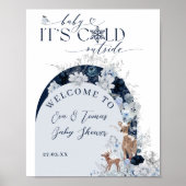 Baby koud buiten Winter Bloemen Herten Baby shower Poster (Voorkant)