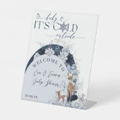 Baby koud buiten Winter Bloemen Herten Baby shower Reclamebord Met Voetstuk (Voorkant)