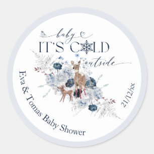 Baby koud buiten Winter Bloemen Herten Baby shower Ronde Sticker