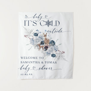 Baby koud buiten Winter Bloemen Herten Baby shower Wandkleed