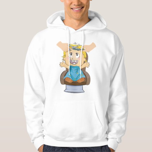Baby krijgt kapsel Grappige Kinder kapperszaak Hoodie (Voorkant)