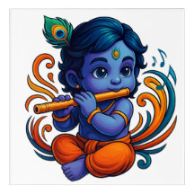 Baby Krishna met fluit – Peace Vibes | Levendig 3D