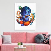 Baby Krishna met fluit – Peace Vibes | Levendig 3D Canvas Afdruk (Insitu (Woonkamer))