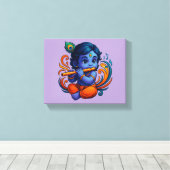 Baby Krishna met fluit – Peace Vibes | Levendig 3D Canvas Afdruk (Insitu (Houten vloer))