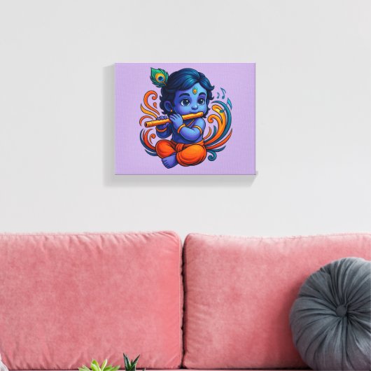 Baby Krishna met fluit – Peace Vibes | Levendig 3D Canvas Afdruk (Insitu (Woonkamer))
