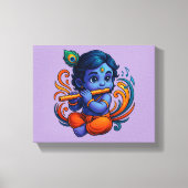 Baby Krishna met fluit – Peace Vibes | Levendig 3D Canvas Afdruk (Voorkant)