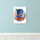 Baby Krishna met fluit – Peace Vibes | Levendig 3D Canvas Afdruk (Insitu (Houten vloer))