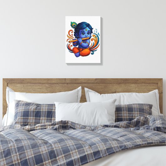 Baby Krishna met fluit – Peace Vibes | Levendig 3D Canvas Afdruk (Insitu (Slaapkamer))