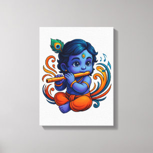 Baby Krishna met fluit – Peace Vibes Levendig 3D Canvas Afdruk