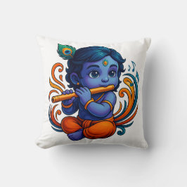 Baby Krishna met fluit – Peace Vibes | Levendig 3D Kussen