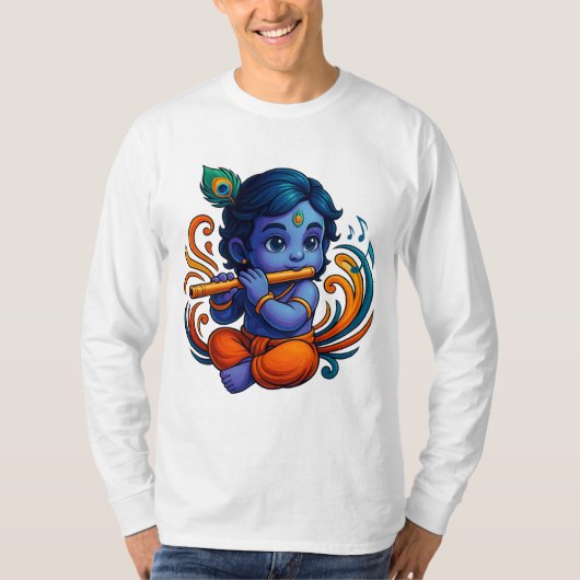 Baby Krishna met fluit – Peace Vibes | Levendig 3D T-shirt (Voorkant)