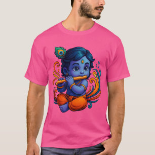 Baby Krishna met fluit – Peace Vibes   Levendig 3D T-shirt