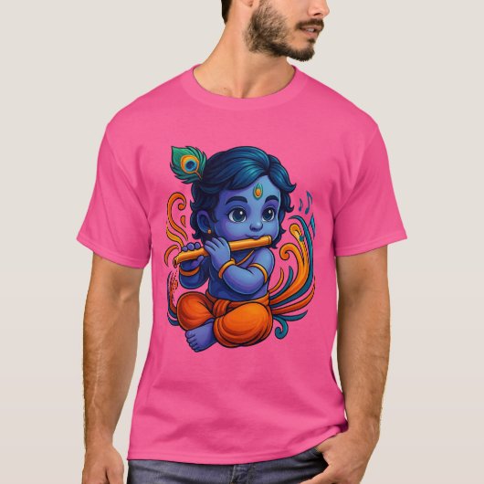 Baby Krishna met fluit – Peace Vibes | Levendig 3D T-shirt (Voorkant)
