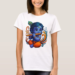 Baby Krishna met fluit – Peace Vibes Levendig 3D T-shirt