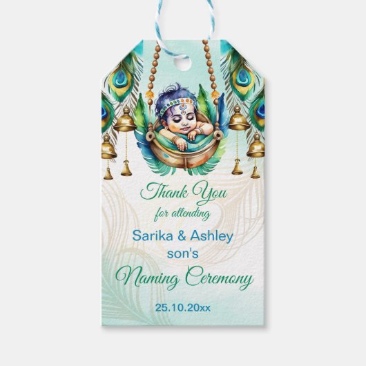 Baby Krishna Naming Namkaran Cradle Ceremony Cadeaulabel (Voorkant)