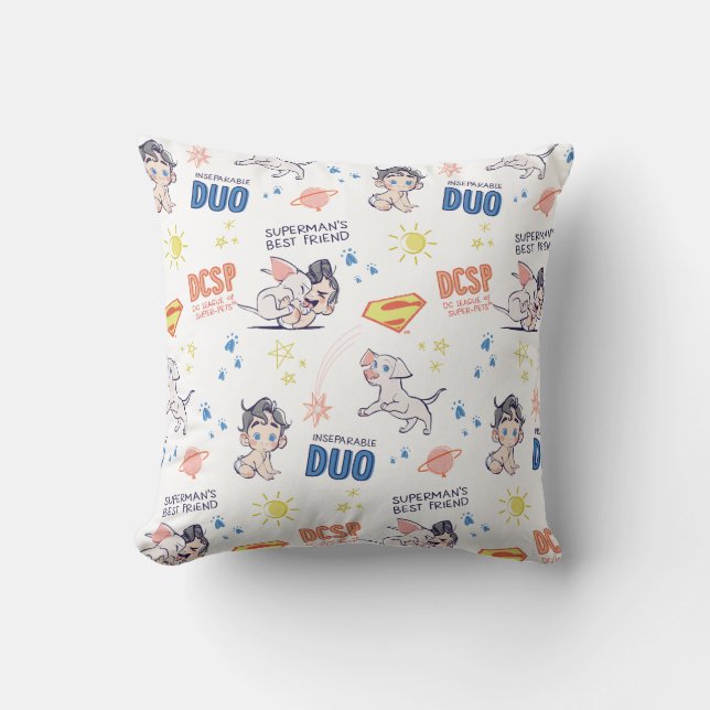 Baby Krypto & Superman Pattern Kussen (Voorkant)