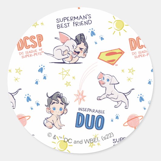 Baby Krypto & Superman Pattern Ronde Sticker (Voorkant)
