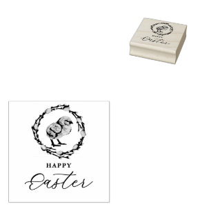 Baby kuiken in een wilgenkrans Gelukkig Pasen Rubberstempel