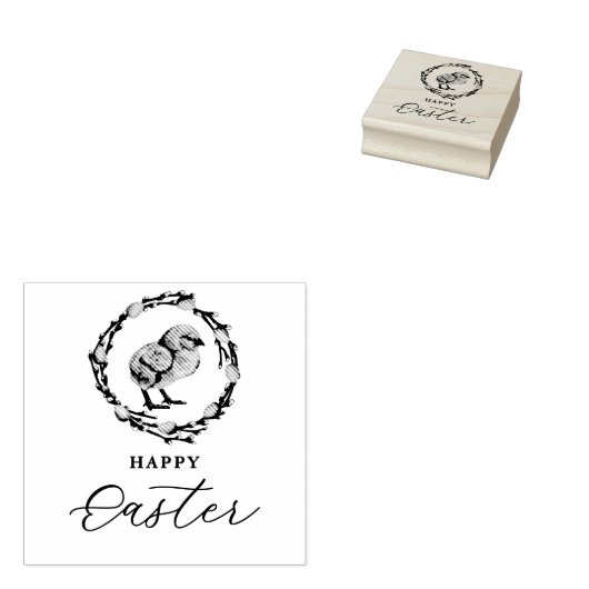 Baby kuiken in een wilgenkrans Gelukkig Pasen Rubberstempel (Gestempeld)